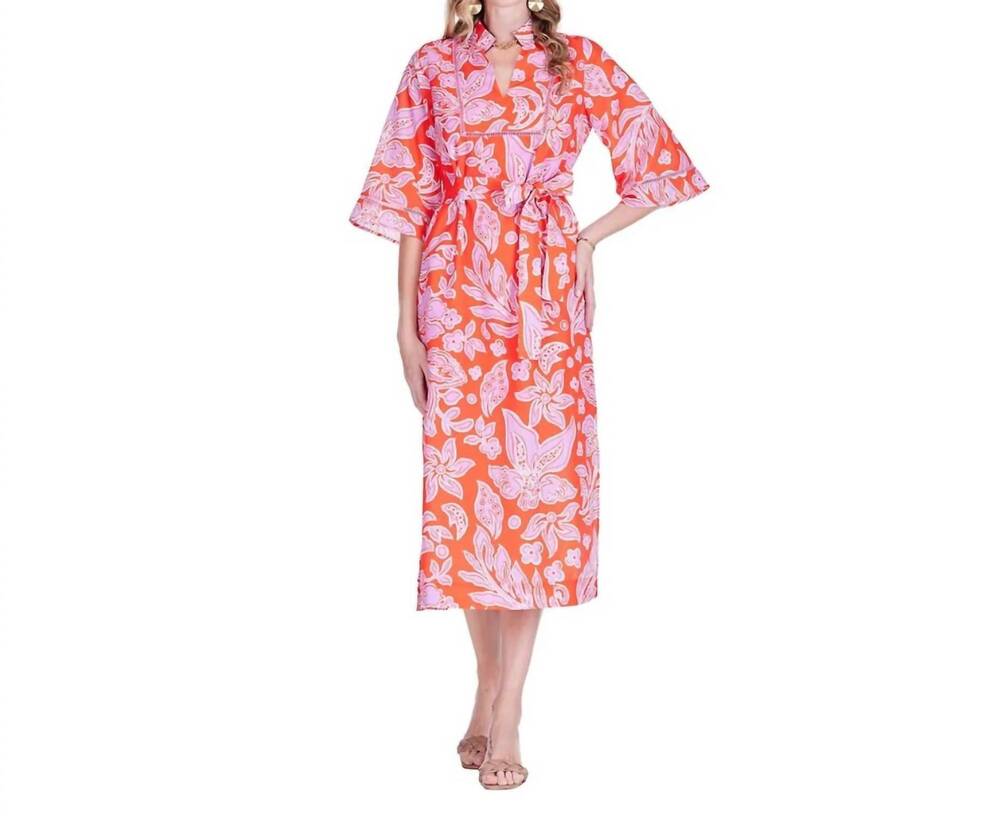 NEW JADE trimmed yoke tunic dress in orange petal